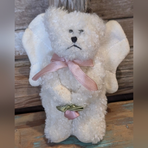 Boyds Bears Other - Boyds Bears The Ornament Collection White Plush Angel Bear With Pink Ribbon/Rose